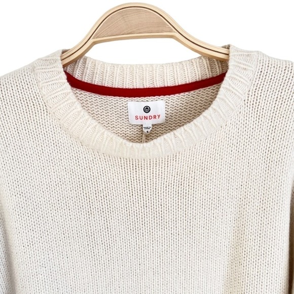 Sundry Loose Fitting White & Black Heart on Elbow Knit Sweater Sz 1 (S) NWT $195 - Picture 7 of 9